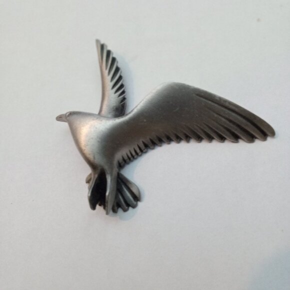 Vintage Pewter Pendant Stainless Steel Seagull Bird - Picture 1 of 5
